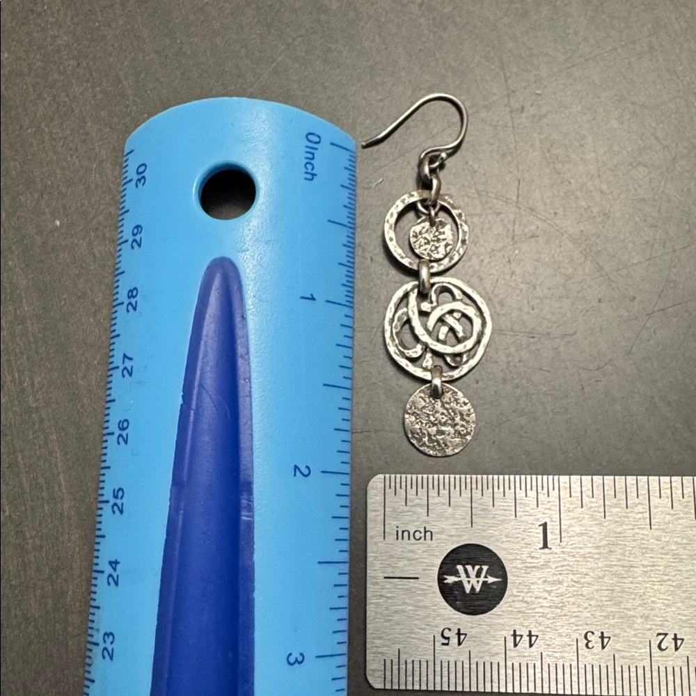 Silpada Earrings W2040 Sterling Silver Hammered Celtic Dangle Triple Disc Textur - Picture 7 of 7